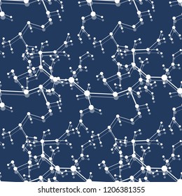 Seamless pattern with structures of molecules and communication. Scientific concept. Medical, chemistry, science background.