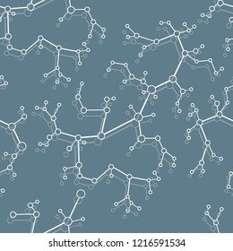 Seamless pattern with structures of molecules and communication. Scientific concept. Medical, chemistry, science background.