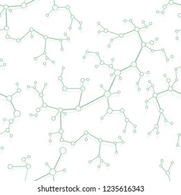 Seamless pattern with structures of molecules and communication. Scientific concept. Medical, chemistry, science background.
