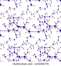 Seamless pattern with structures of molecules and communication. Scientific concept. Medical, chemistry, science background.