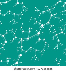 Seamless pattern with structures of molecules and communication. Scientific concept. Medical, chemistry, science background.