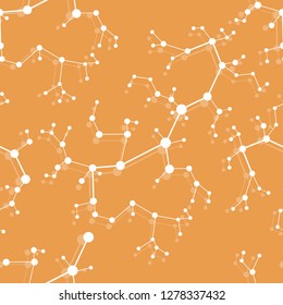 Seamless pattern with structures of molecules and communication. Scientific concept. Medical, chemistry, science background.