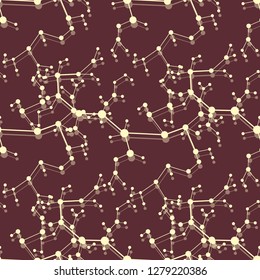 Seamless pattern with structures of molecules and communication. Scientific concept. Medical, chemistry, science background.