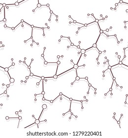 Seamless pattern with structures of molecules and communication. Scientific concept. Medical, chemistry, science background.