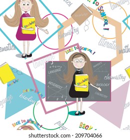 Seamless  pattern student with teacher and  books.  Back to school. 