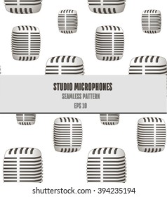 Seamless pattern with studio microphones. Professional recording equipment. Vector illustration
