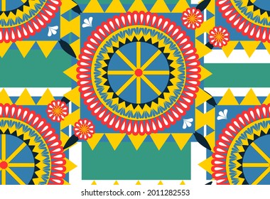 Seamless pattern in style carretto siciliano. Sicilian repeating texture print, background. Vector illustration