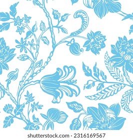 Seamless pattern in the style of chinoiserie. Stamped drawing.