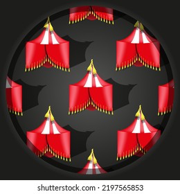 Seamless Pattern In The Style Of Cut Out Paper With A Circus Tent. Beautiful Background With A Circus Tent. Vector Illustration With A Circus. The Concept Of The Opening Of The Circus Season. 