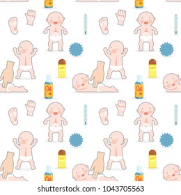 The seamless pattern in style flat. Massage to the baby. The image is isolated on a white background. Vector.