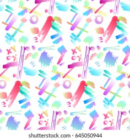 Seamless pattern in the style of graffiti. Colorful background. Modern graphic design. Hand Drawn textures.  Bright brushstrokes on the wall.