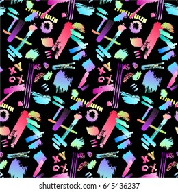 Seamless pattern in the style of graffiti. Colorful background. Modern graphic design. Hand Drawn textures.  Bright brushstrokes on the wall.