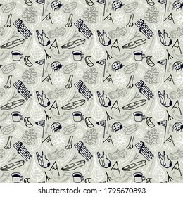 Seamless pattern in the style of hand-drawn graphics. Camping and scout theme