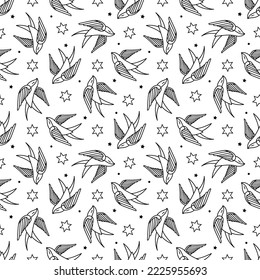 Seamless pattern in the style of old school tattoo. Vector illustration