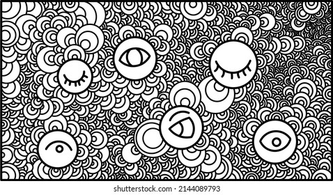 Seamless pattern in the style of one eyes with stacked circle . Closed and open eye.