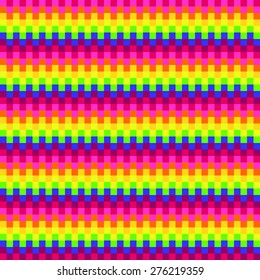 Seamless pattern in style of pixel squares striped rainbow colors