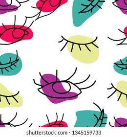 Seamless pattern in the style of psychedelic eyes. Closed and open eye with colorful abstract shapes The pattern for the fabric cover, the book. - Vector