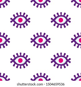Seamless  pattern in the style of psychedelic eyes. Seamless open eye pattern on white background. The template for the cover fabric, books. Modern design for the fabric.