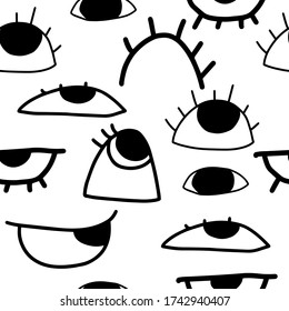 Seamless pattern in the style of psychedelic eyes. Closed and open eye. Pattern for fabric covers, books.