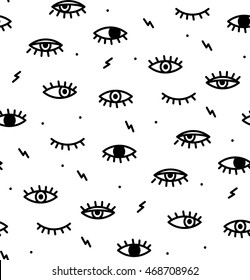 Seamless pattern in the style of psychedelic eyes. Closed and open eye. The pattern for the fabric cover, the book.