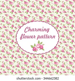 Seamless pattern in the style Shabby Chic with flower buds on a green background. Vector illustration.