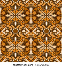 Seamless pattern in the style of a stained glass window with abstract floral ornament,tone brown, Sepia