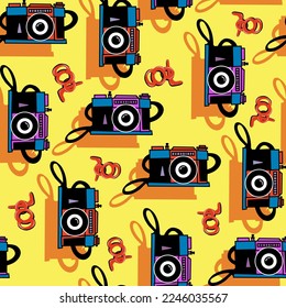 Seamless pattern in the style of y2k Creative. Print in the style of the 90s or 2000s. Retro camera.