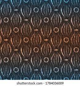 Seamless pattern styled with pleats on the fabric. Dark background. Original texture with vegetation elements.