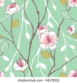 Seamless pattern with styled spring blossoms