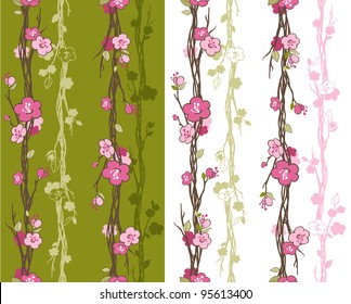 Seamless pattern with styled spring cherry blossoms