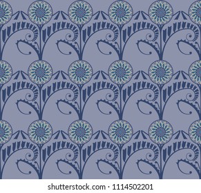 seamless pattern with stylised dandelions arranged in rows