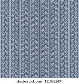 seamless pattern with stylised flowers in purple arranged in stripes against a blue background