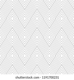 Seamless pattern. Stylish abstract geometric background. Modern linear texture with thin lines. Regularly repeating geometrical tiled grid with striped rhombuses, diamonds. Vector trendy design