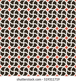 Seamless pattern. Stylish abstract geometric background. Modern texture with regularly repeating curve polygonal shapes, rhombuses, stripe zigzags.