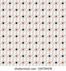 Seamless pattern. Stylish abstract geometric background. Modern linear texture with thin lines. Regularly repeating geometrical tiled grid with rhombuses, diamonds, zigzags. Vector design