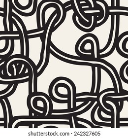 Seamless pattern. Stylish background. Monochrome texture with ropes and knots. Vector repeating tangled rope