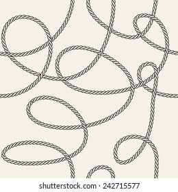 Seamless pattern. Stylish background. Monochrome texture with ropes and knots. Vector repeating tangled rope