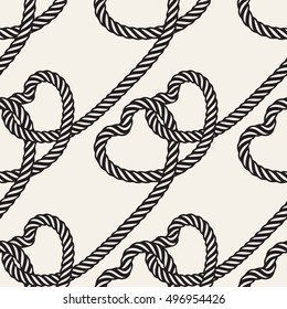 Seamless pattern. Stylish background. Monochrome texture with ropes and knots. Vector repeating tangled rope.