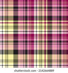 Seamless pattern in stylish black, yellow and pink colors for plaid, fabric, textile, clothes, tablecloth and other things. Vector image.