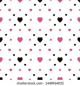 Seamless pattern in stylish creative black and pink hearts on white background for fabric, textile, clothes, tablecloth and other things. Vector image. 