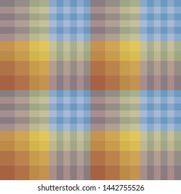 Seamless pattern in stylish discreet yellow, orange, blue, pink, green, grey colors for plaid, fabric, textile, clothes, tablecloth and other things. Vector image. 
