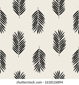 Seamless pattern with stylish fern leaves. Graphically natural print. Repeating monochrome texture.