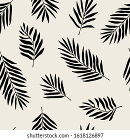 Seamless pattern with stylish fern leaves. Graphically natural print. Repeating monochrome texture.