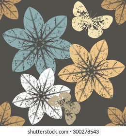 Seamless pattern with stylish flowers and butterfly's.Stylish template for design fabric, covers and wrapping paper.