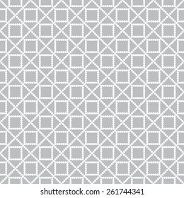 Seamless pattern. Stylish geometric texture with repeating rhombuses dots and squares. Diagonal lines. Monochrome. Backdrop. Web. Vector illustration