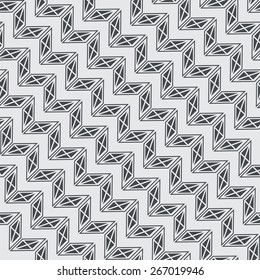 Seamless pattern. Stylish geometric texture in the form of diagonal waves. Repeating parallelograms, diamonds, triangles, stripes. Monochrome. Backdrop. Web. Vector illustration