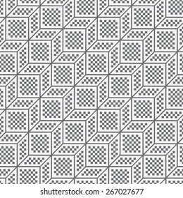 Seamless pattern. Stylish geometric texture with repeated cubes, diamonds, squares. Pixel texture. Monochrome. Backdrop. Web. Vector illustration for your design
