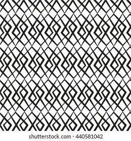 Seamless pattern. Stylish geometric texture with thin lines. Repeating rhombuses and crosses. Monochrome. Backdrop. Web. Vector illustration for your design