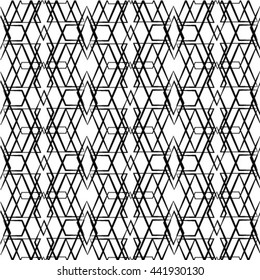 Seamless pattern. Stylish geometric texture with thin lines. Repeating rhombuses and crosses. Monochrome. Backdrop. Web. Vector illustration for your design