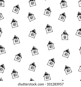 Seamless pattern. Stylish hand drawn house doodle.